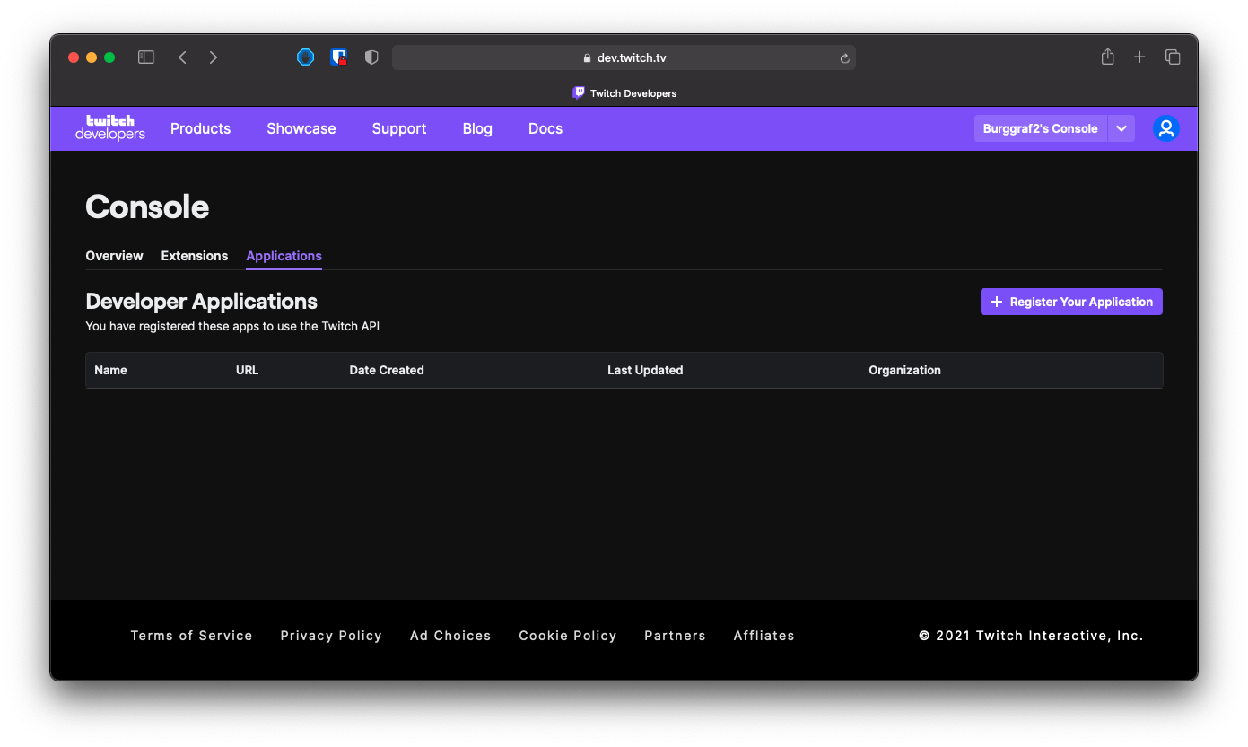 Twitch 开发者控制台