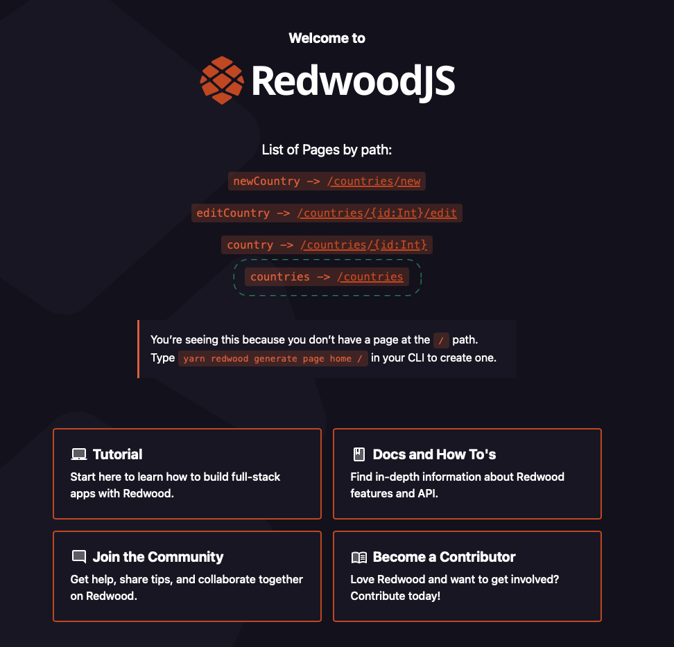 RedwoodJS启动页面