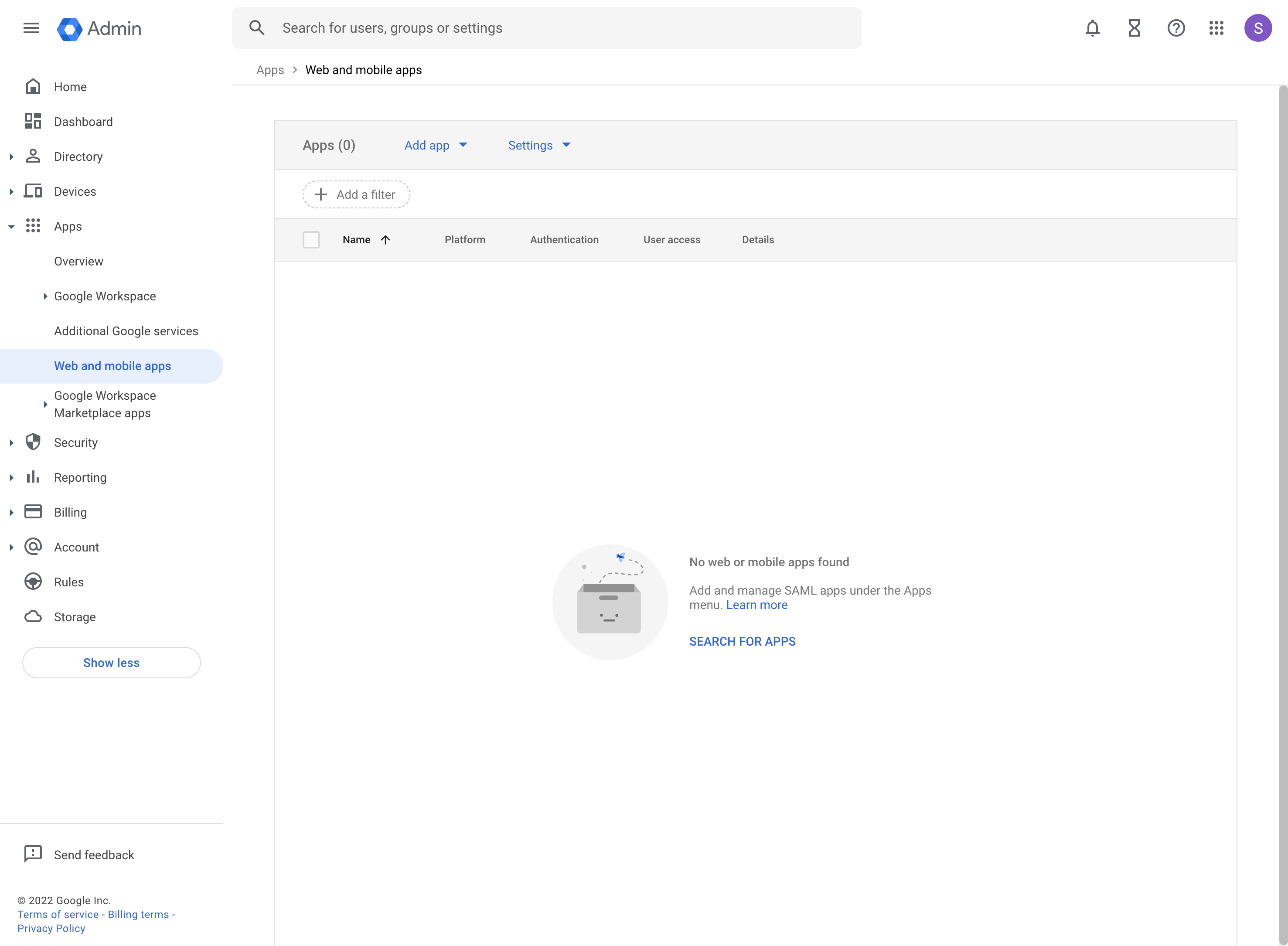 Google Workspace: 网页和移动应用管理控制台